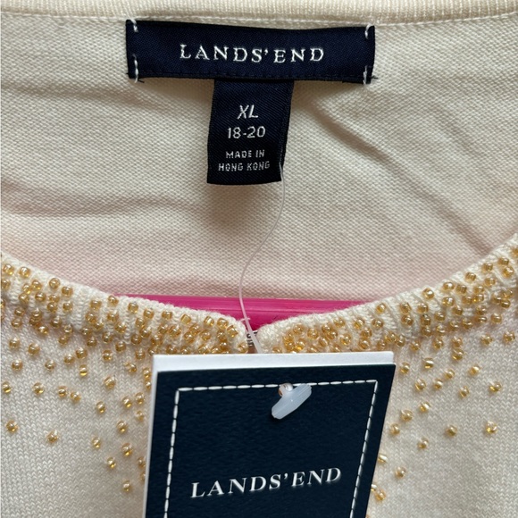 Land’s End NWT women’s cotton cream cardigan with gold beads. Size xl - Picture 5 of 6